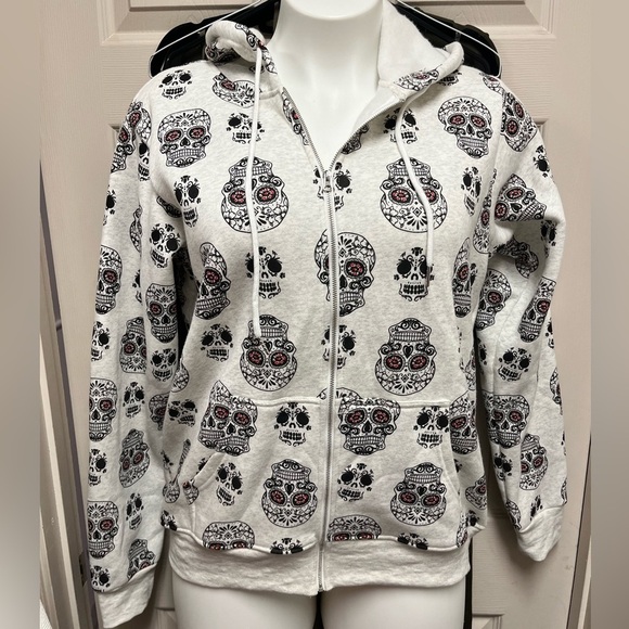 L.A. Soul Gray Zip Front Hoodie Sweatshirt Sugar Skull Designs NWT - Picture 2 of 6